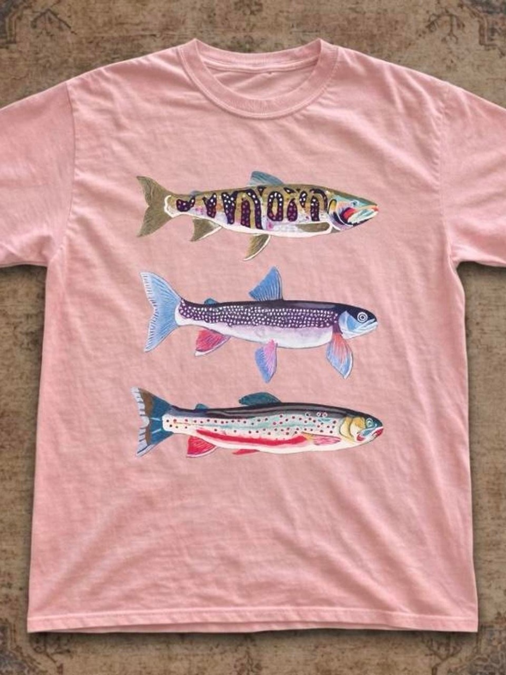 Gildan Light Pink Colorful Fishes Graphic Tee